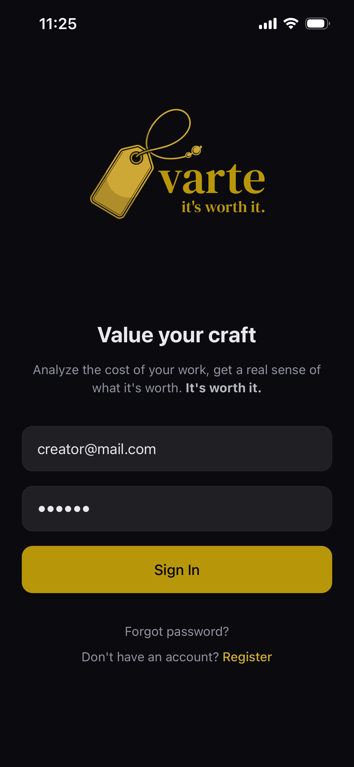 Login screen